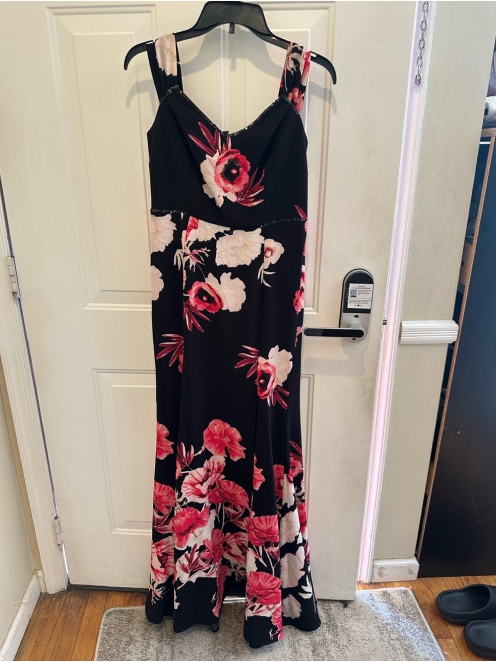 New York & Company Black Maxi Dress with Pink & Cream Floral Print